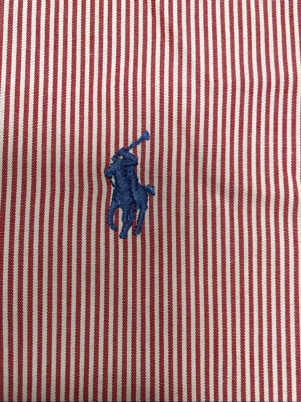 Ralph Lauren Red and White Narrow Stripe Polo with Blue Pony Embroidery